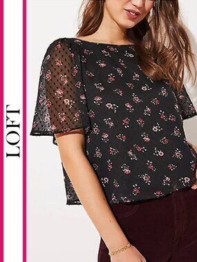 Loft | 'Floral Print' Flutter Sleeve Bow Back Top